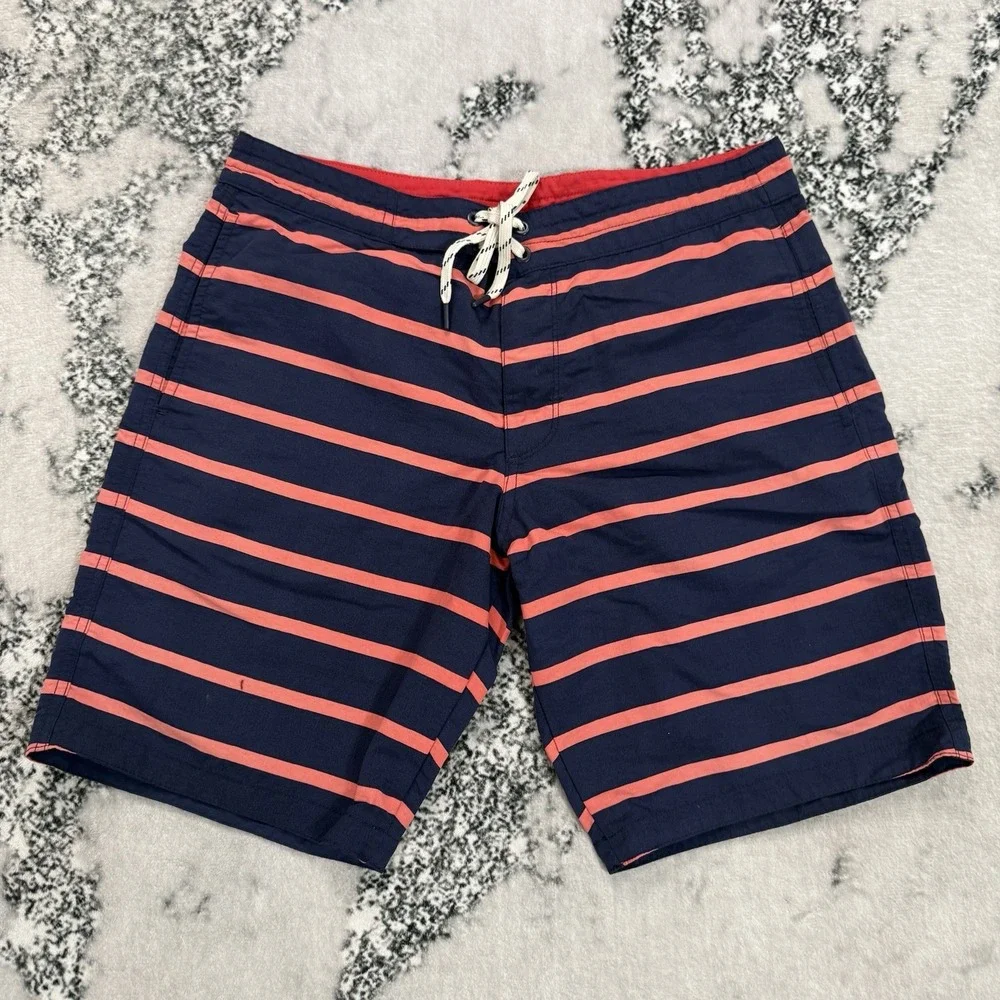 GAP Mens M Navy Coral Stripe Swim Trunks Drawstring Board Shorts Nylon